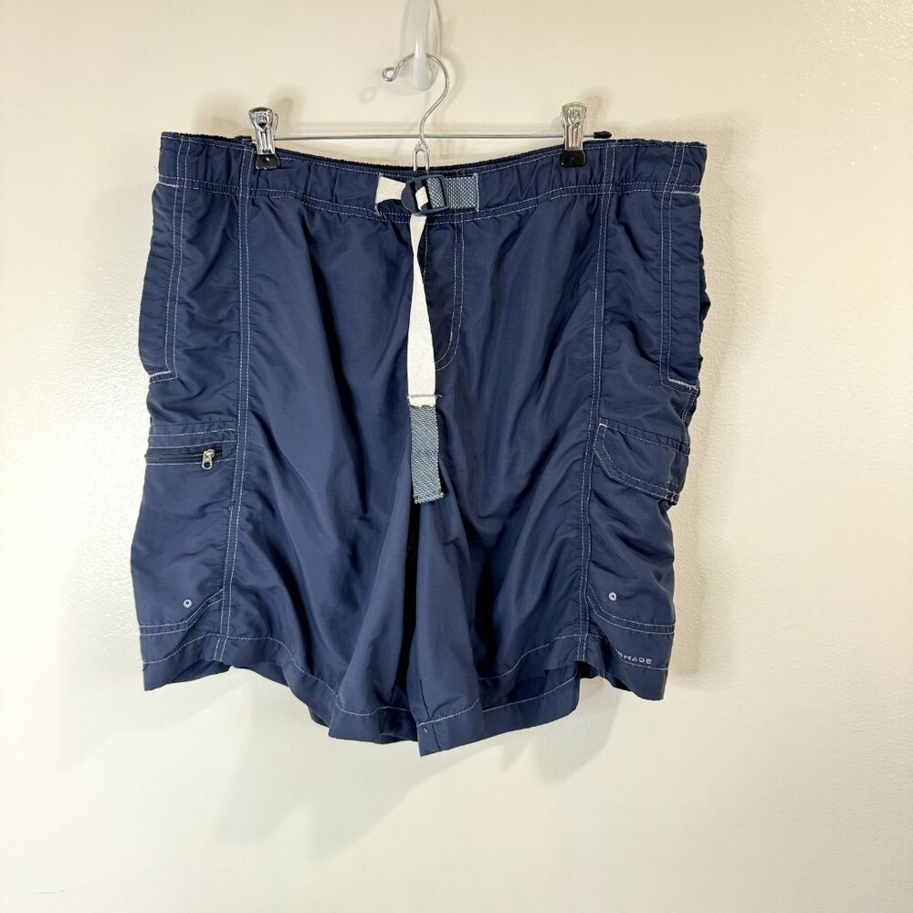 Columbia Omni Shade Swim Trunks Shorts Size Large L / XL Navy Blue Mesh Pockets